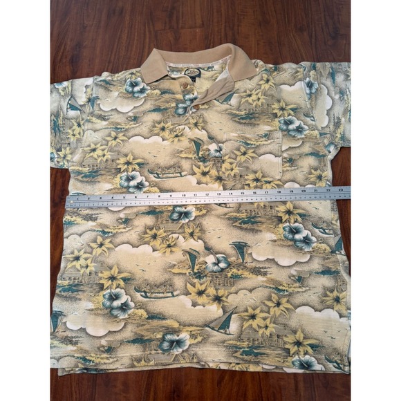 Vintage Tommy Bahama Hawaiian Polo Shirt Size Medium Retro Green Beach - Picture 5 of 7